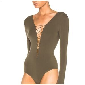Alexander Wang Long Sleeve, Army Green Colored, Lace Up Bodysuit Size‎ S